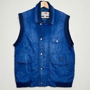 Vintage Demoiselle Famous Sports Wear Utility Full Zip Blue Vest Sz L
